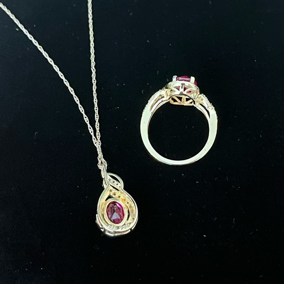 Genuine Ruby Vermeil Necklace, Bracelet, Earring, and Ring Set - Picture 7 of 14